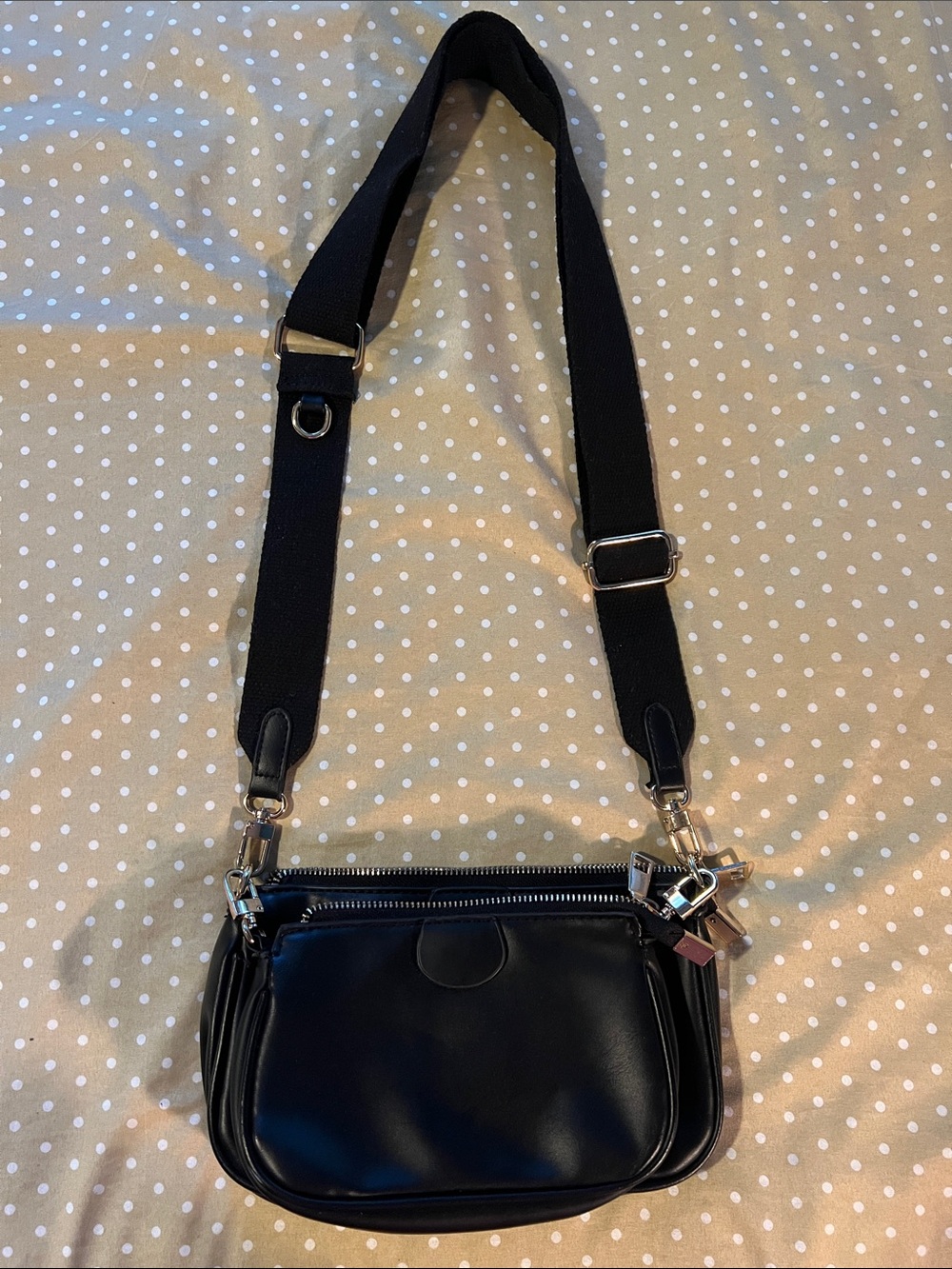 Black Crossbody Bag with Wide Strap